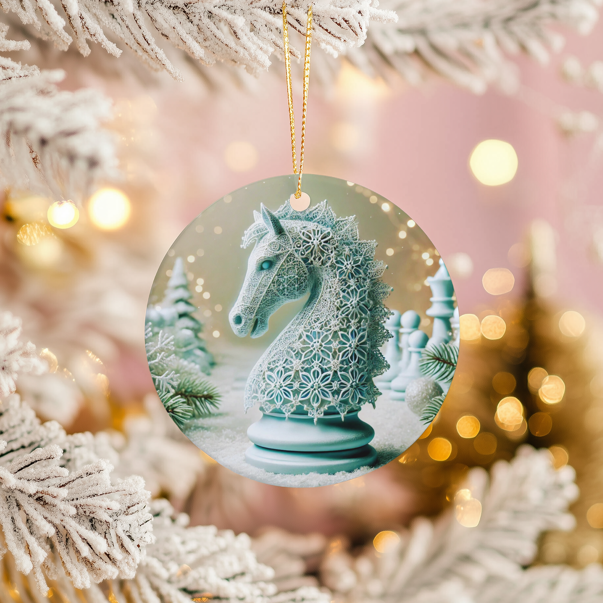 Chess Knight Ceramic Ornament – Holiday Game Motif