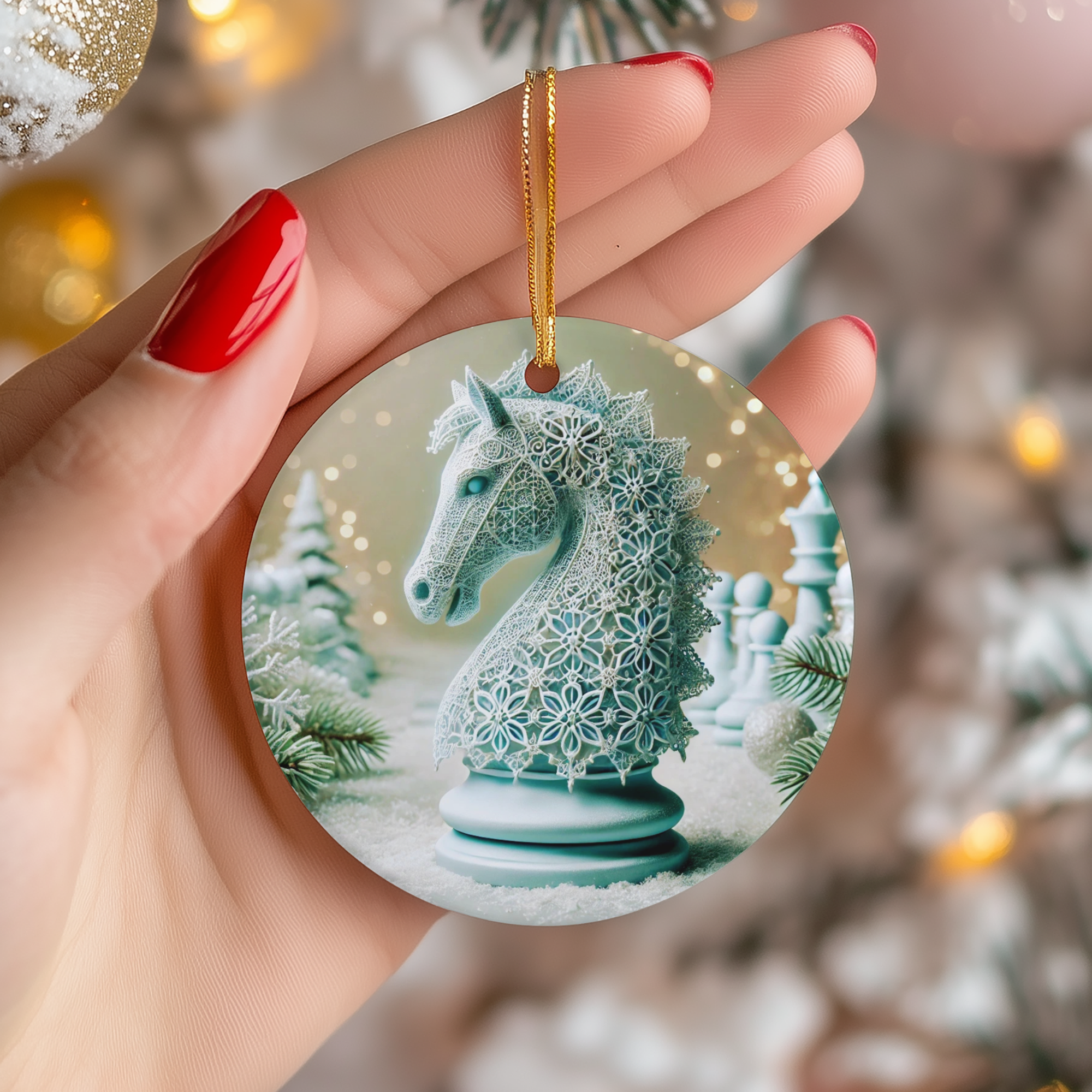 Chess Knight Ceramic Ornament – Holiday Game Motif