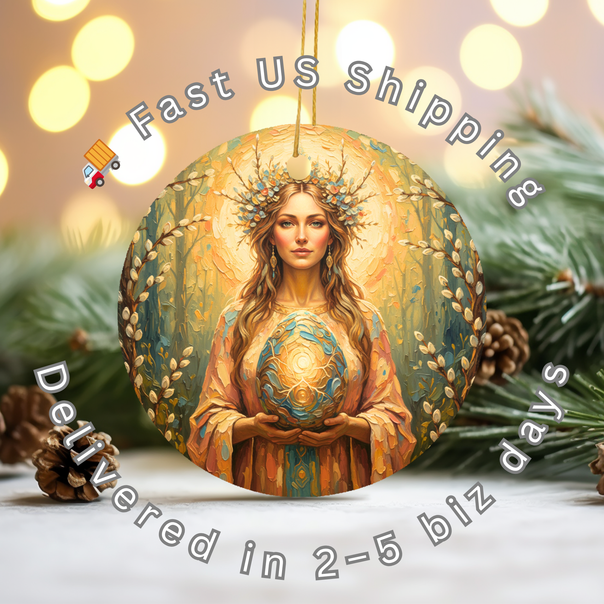 Ostara Goddess Ceramic Ornament – Spring Equinox Pagan