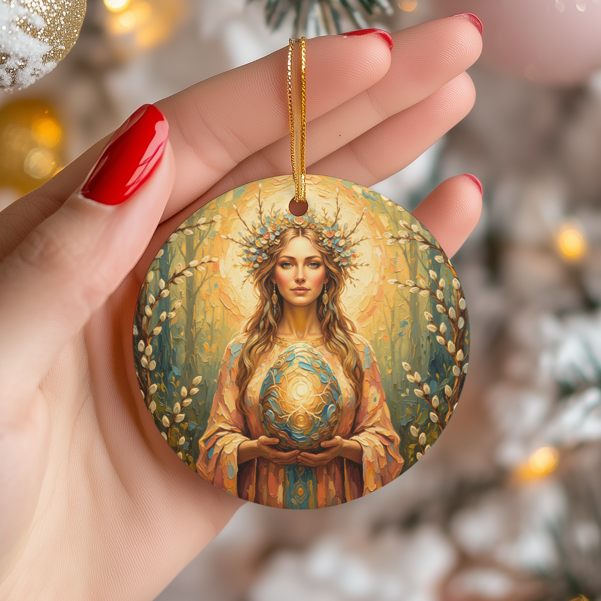 Ostara Goddess Ceramic Ornament – Spring Equinox Pagan