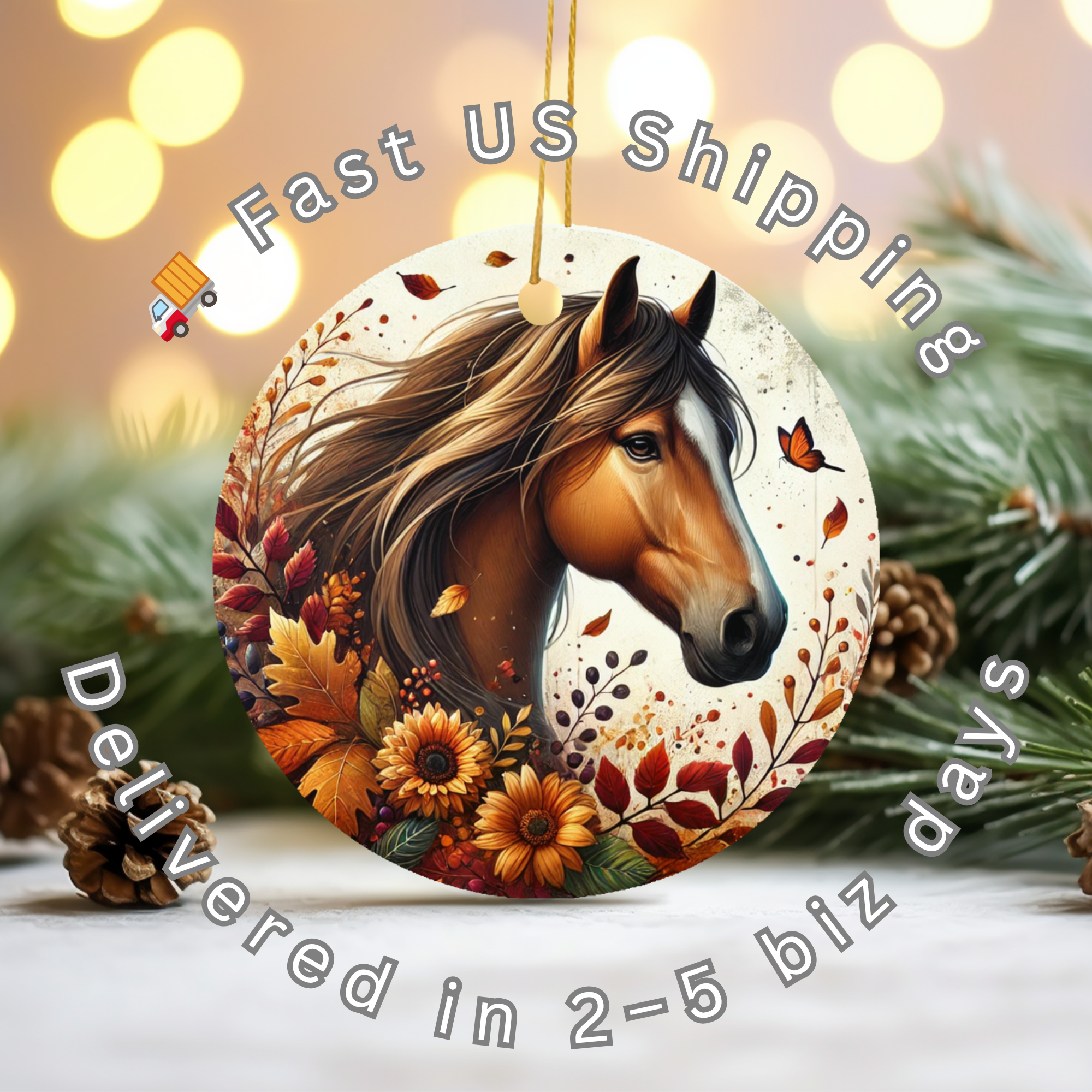 Autumn Horse Ceramic Ornament – Seasonal Equestrian