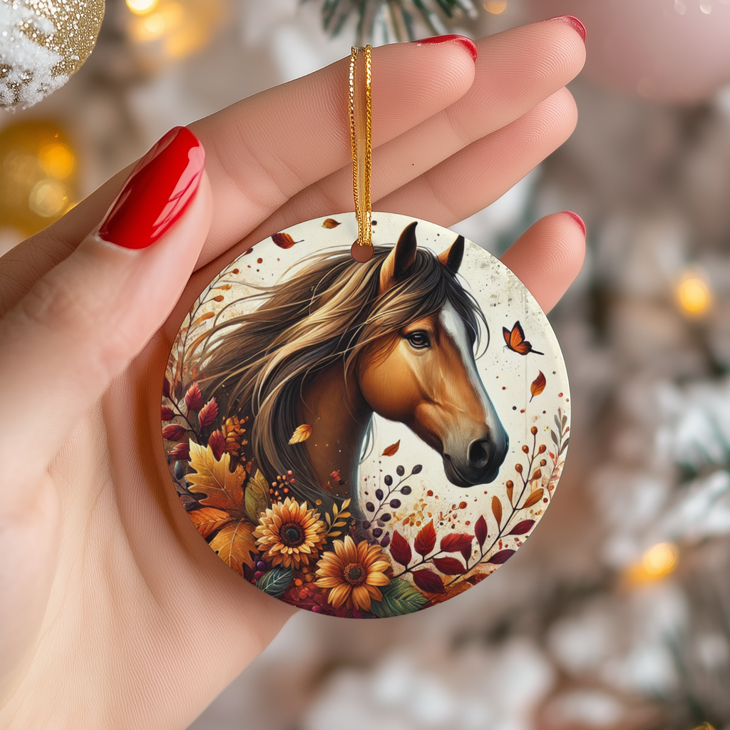 Autumn Horse Ceramic Ornament – Seasonal Equestrian