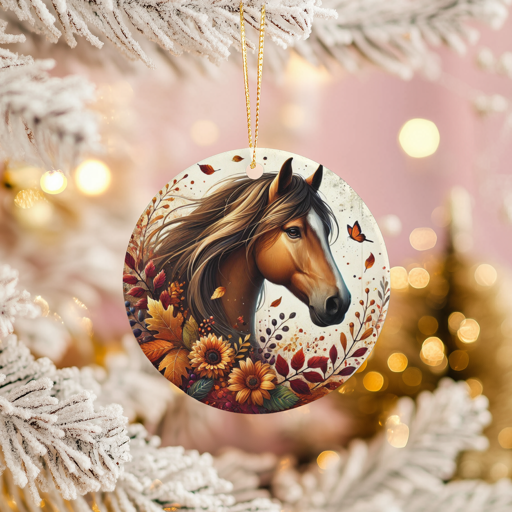 Autumn Horse Ceramic Ornament – Seasonal Equestrian