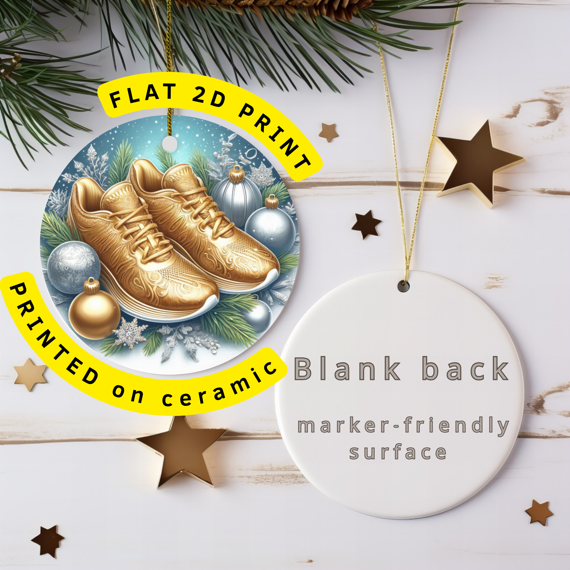 Golden Sneakers Ceramic Ornament – Metallic Holiday Footwear