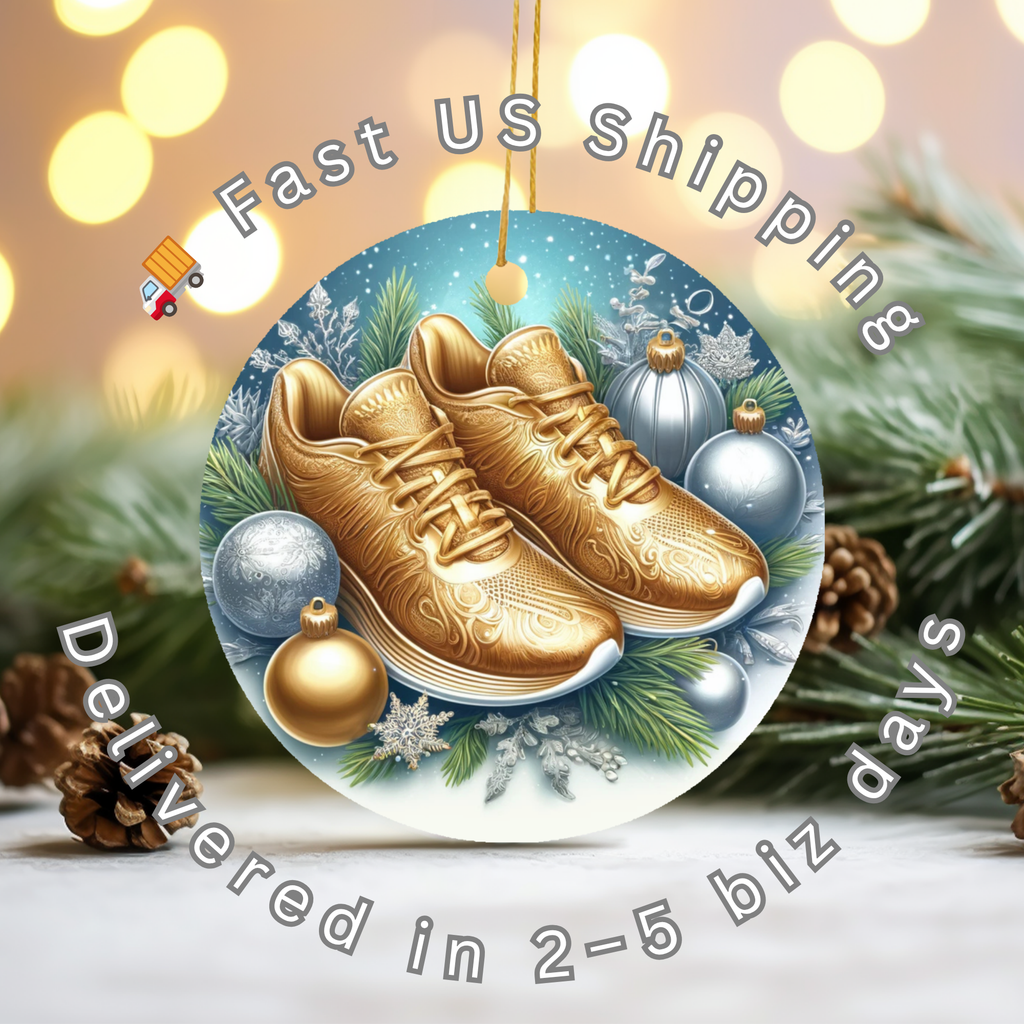 Golden Sneakers Ceramic Ornament – Metallic Holiday Footwear