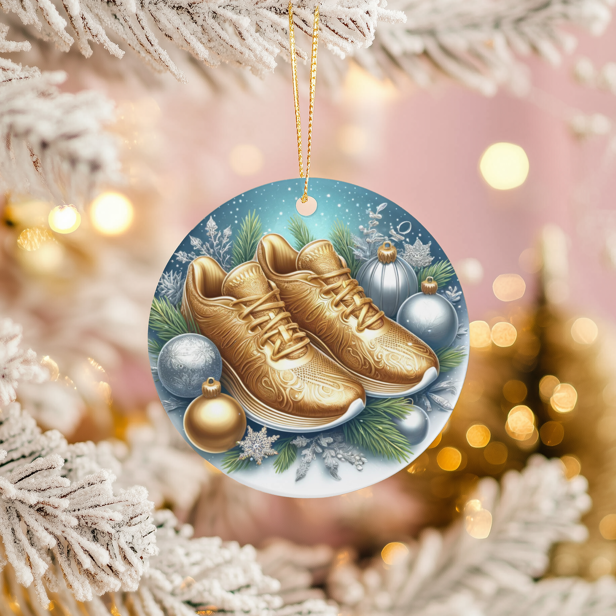 Golden Sneakers Ceramic Ornament – Metallic Holiday Footwear