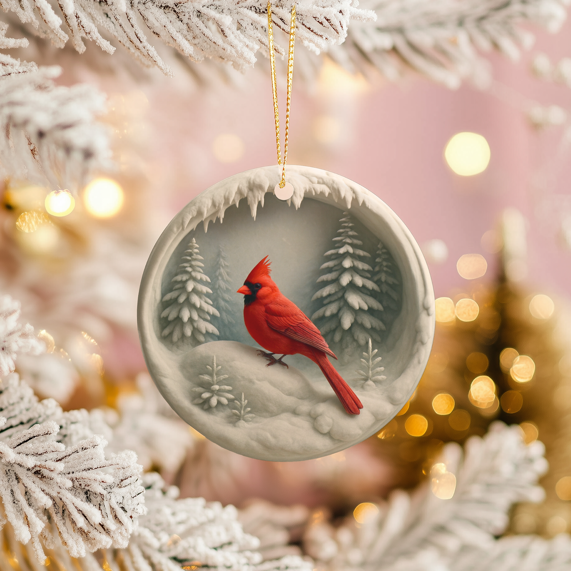 Cardinal Ceramic Ornament – Winter Forest Christmas Decor