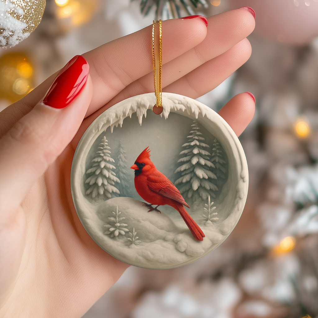 Cardinal Ceramic Ornament – Winter Forest Christmas Decor