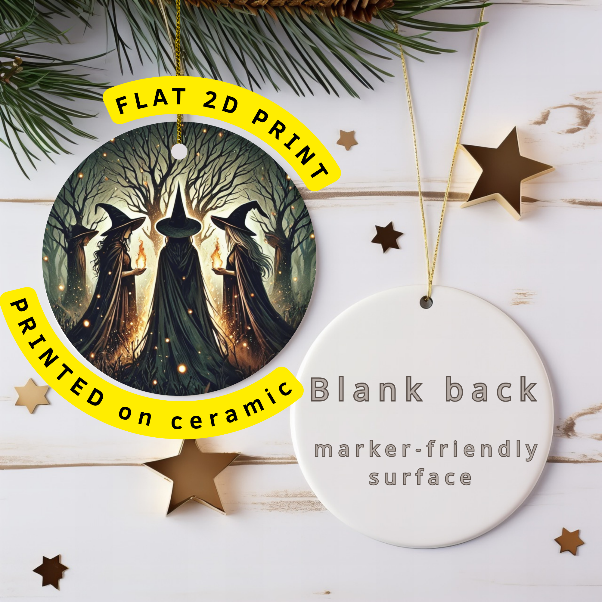Witch Coven Ceramic Ornament – Moonlit Forest Ritual