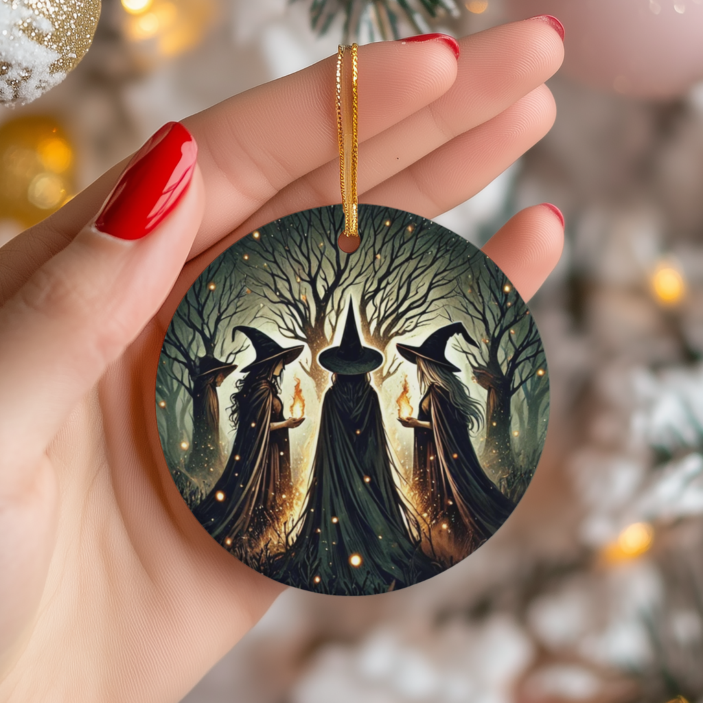 Witch Coven Ceramic Ornament – Moonlit Forest Ritual