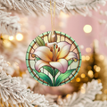 Warm Sunset Lily Stained Glass Style Ceramic Ornament – Printed on Ceramic