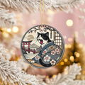 Japanese Kimono Cat Ceramic Ornament – Cherry Blossom Decor