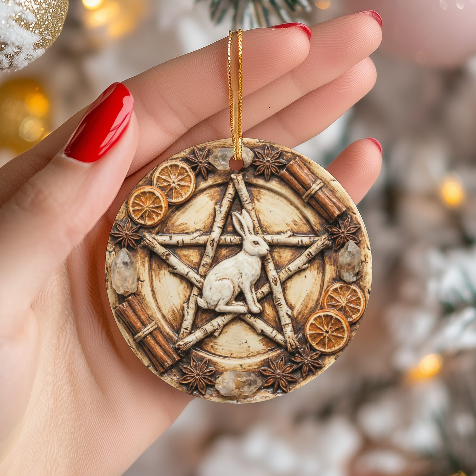 Yule Hare Ceramic Ornament – Pagan Winter Solstice Decor