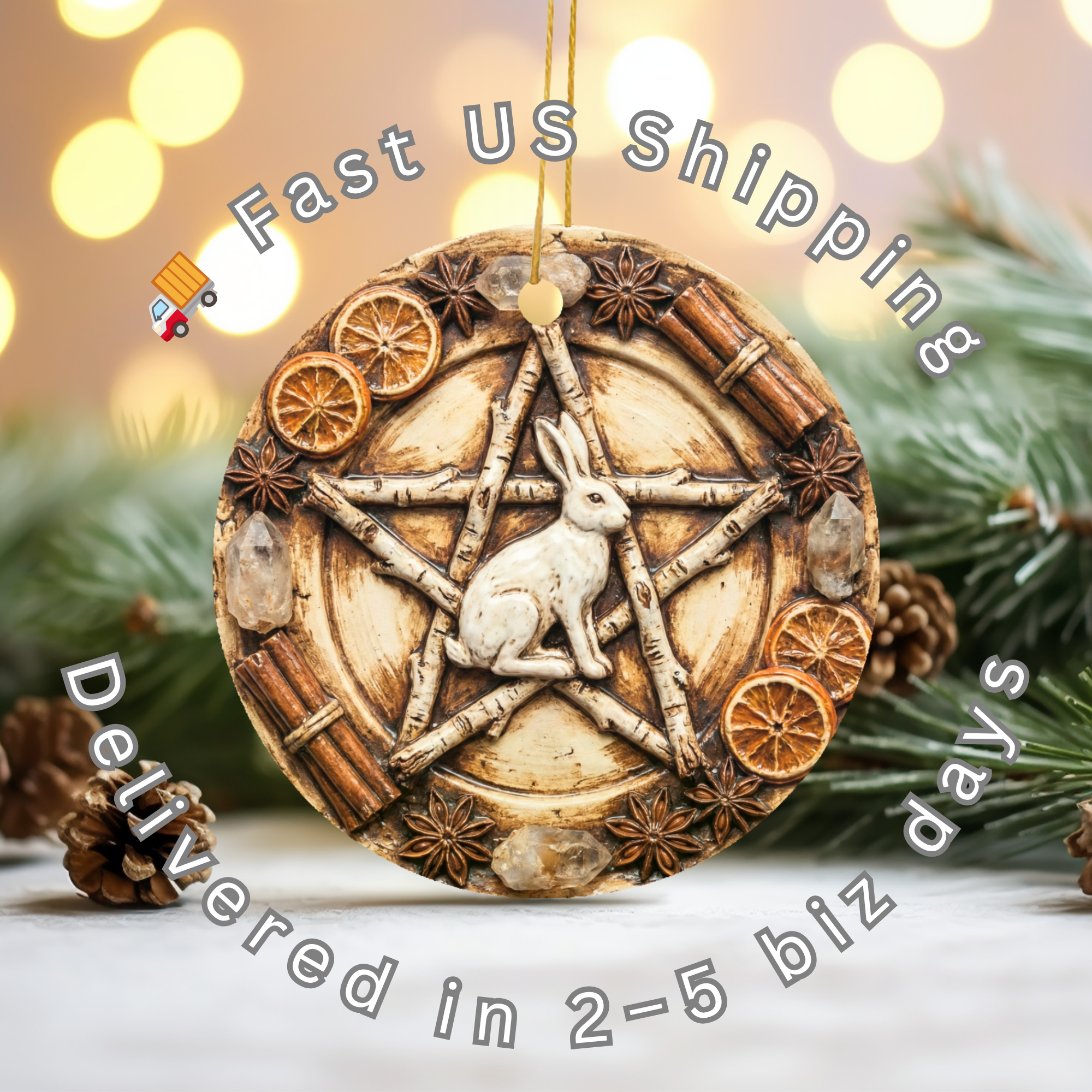 Yule Hare Ceramic Ornament – Pagan Winter Solstice Decor