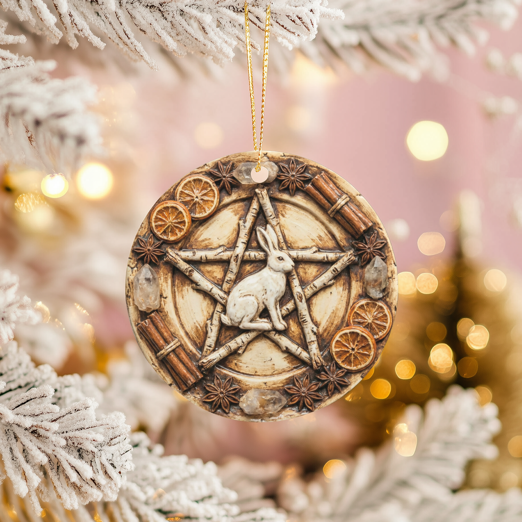 Yule Hare Ceramic Ornament – Pagan Winter Solstice Decor