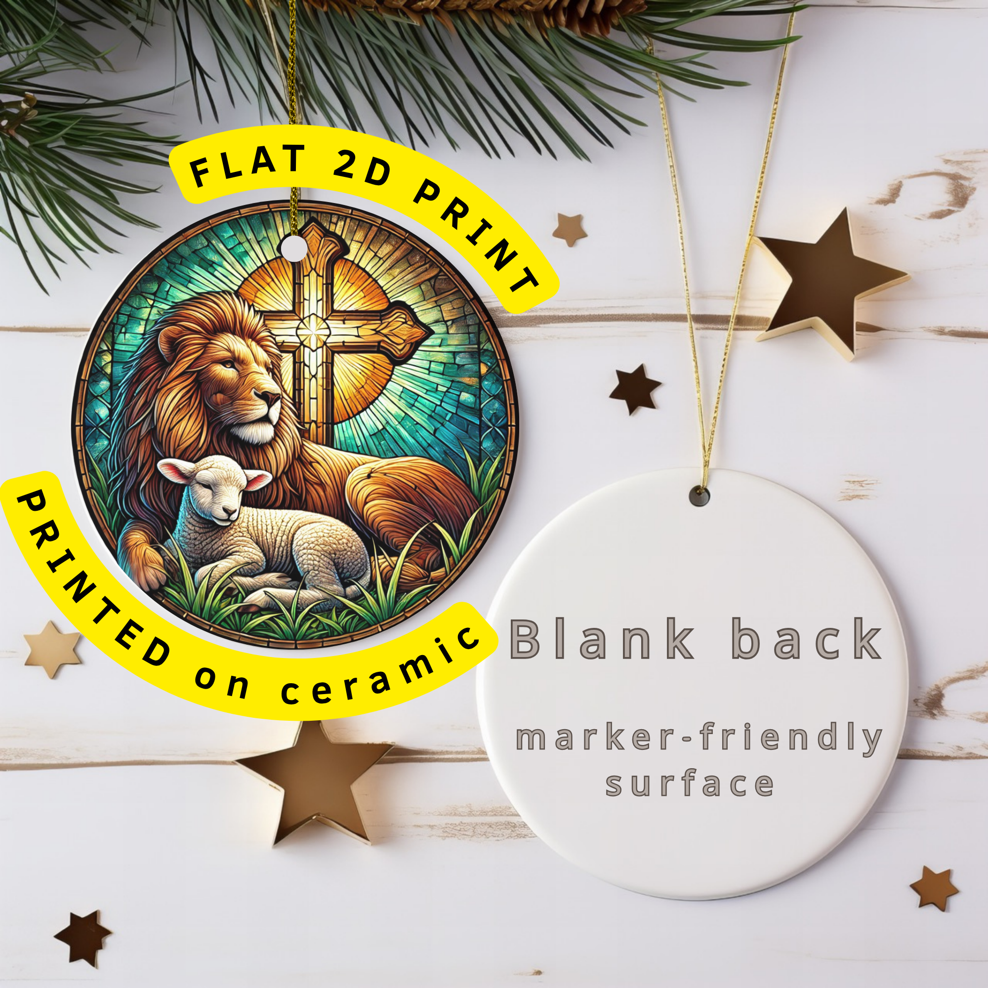 Lion and Lamb  Stained Glass Style Cross | Christian Ceramic Faith Decor | Relig Ceramic Ornament – Holiday Keepsake…