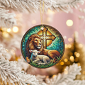 Lion and Lamb  Stained Glass Style Cross | Christian Ceramic Faith Decor | Relig Ceramic Ornament – Holiday Keepsake…