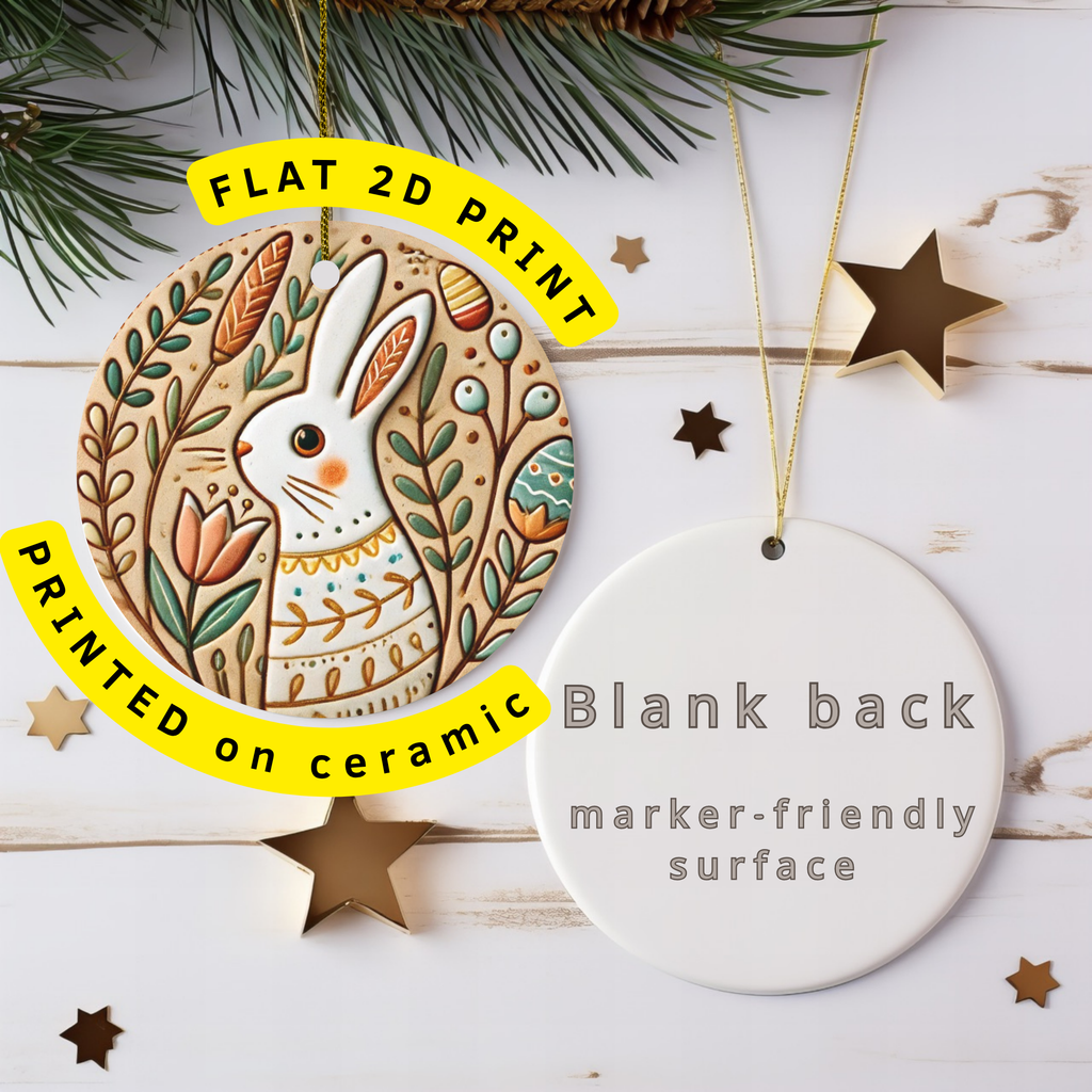 Whimsical Easter Bunny Ceramic Ornament – Spring Folk Rabbit