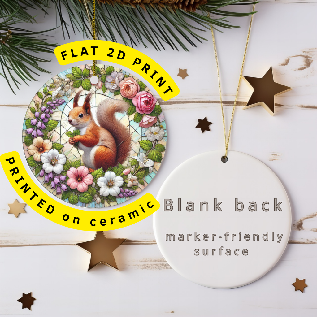 Floral Squirrel Ceramic Ornament – Botanical Woodland