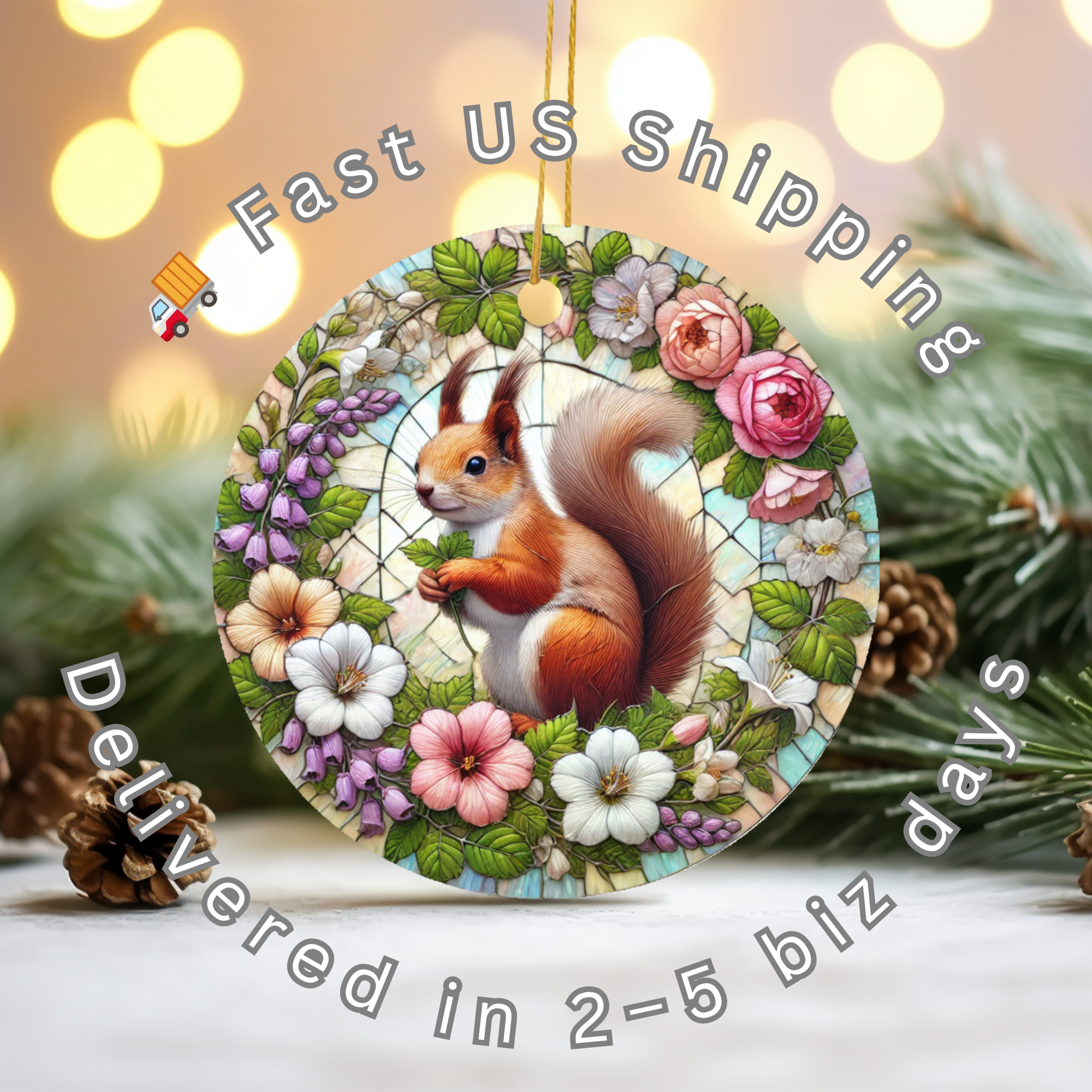 Floral Squirrel Ceramic Ornament – Botanical Woodland