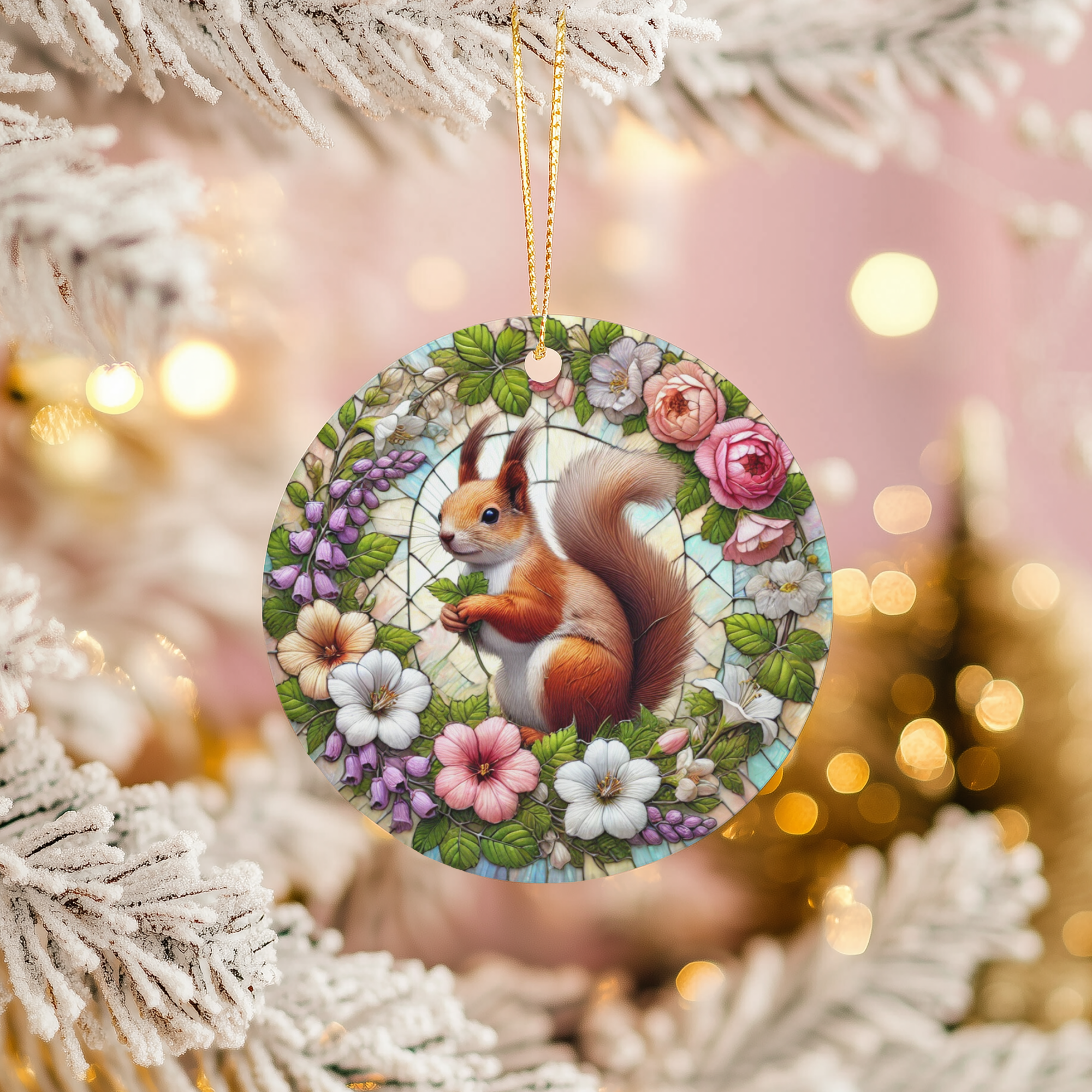 Floral Squirrel Ceramic Ornament – Botanical Woodland