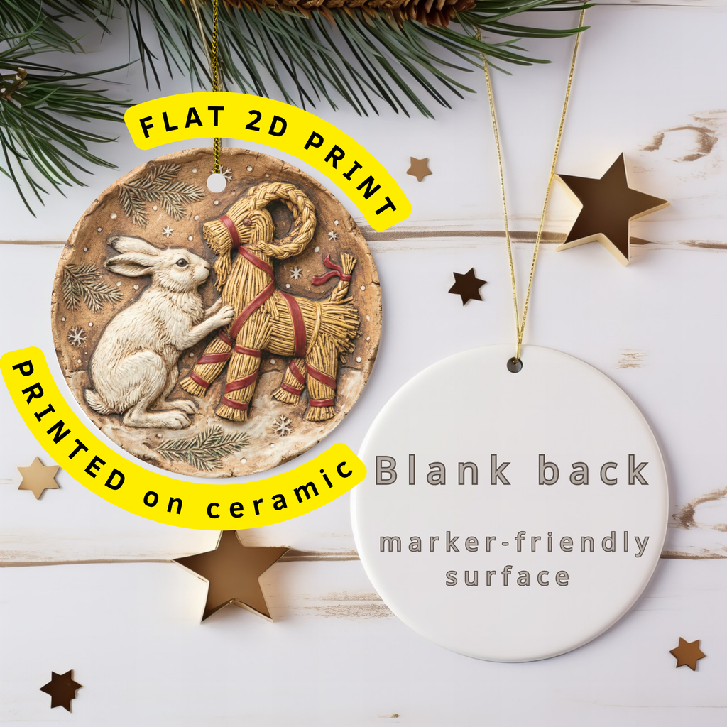 White Hare Yule  Yule Goat Decor Scandinavian Folk Art Pagan Winter Solstice Gif Ceramic Ornament – Holiday Keepsake…