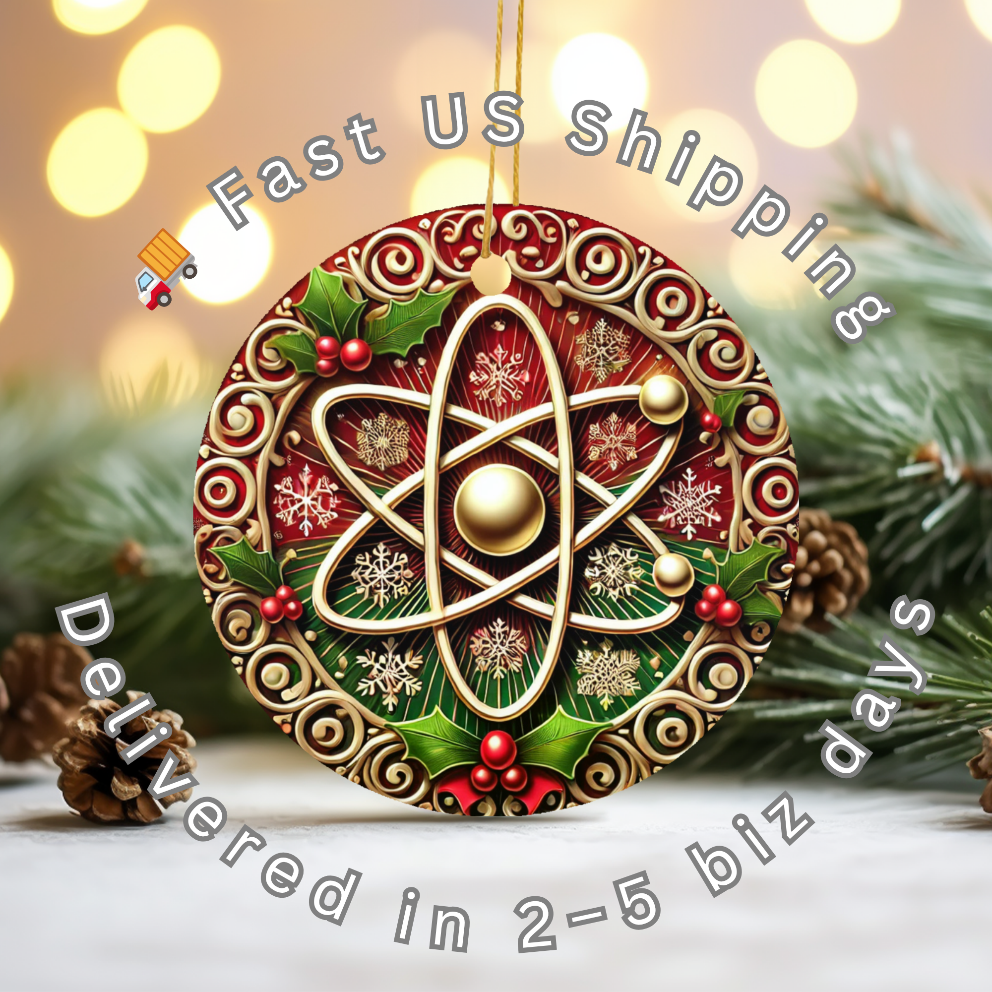Atomic Christmas Ceramic Ornament – Mid-Century Holiday