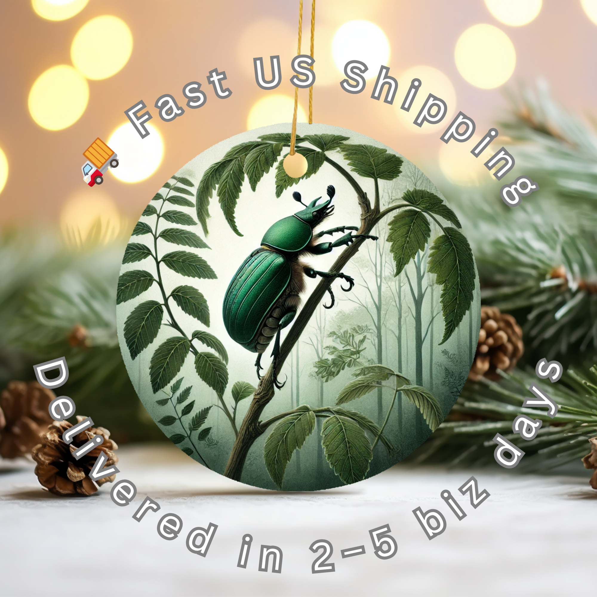Green Beetle Ceramic Ornament – Woodland Specimen