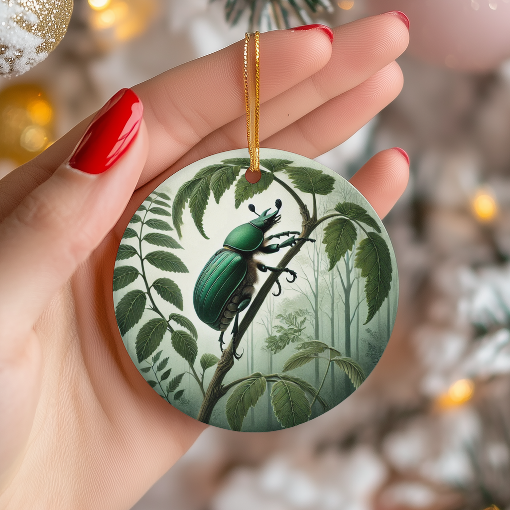 Green Beetle Ceramic Ornament – Woodland Specimen