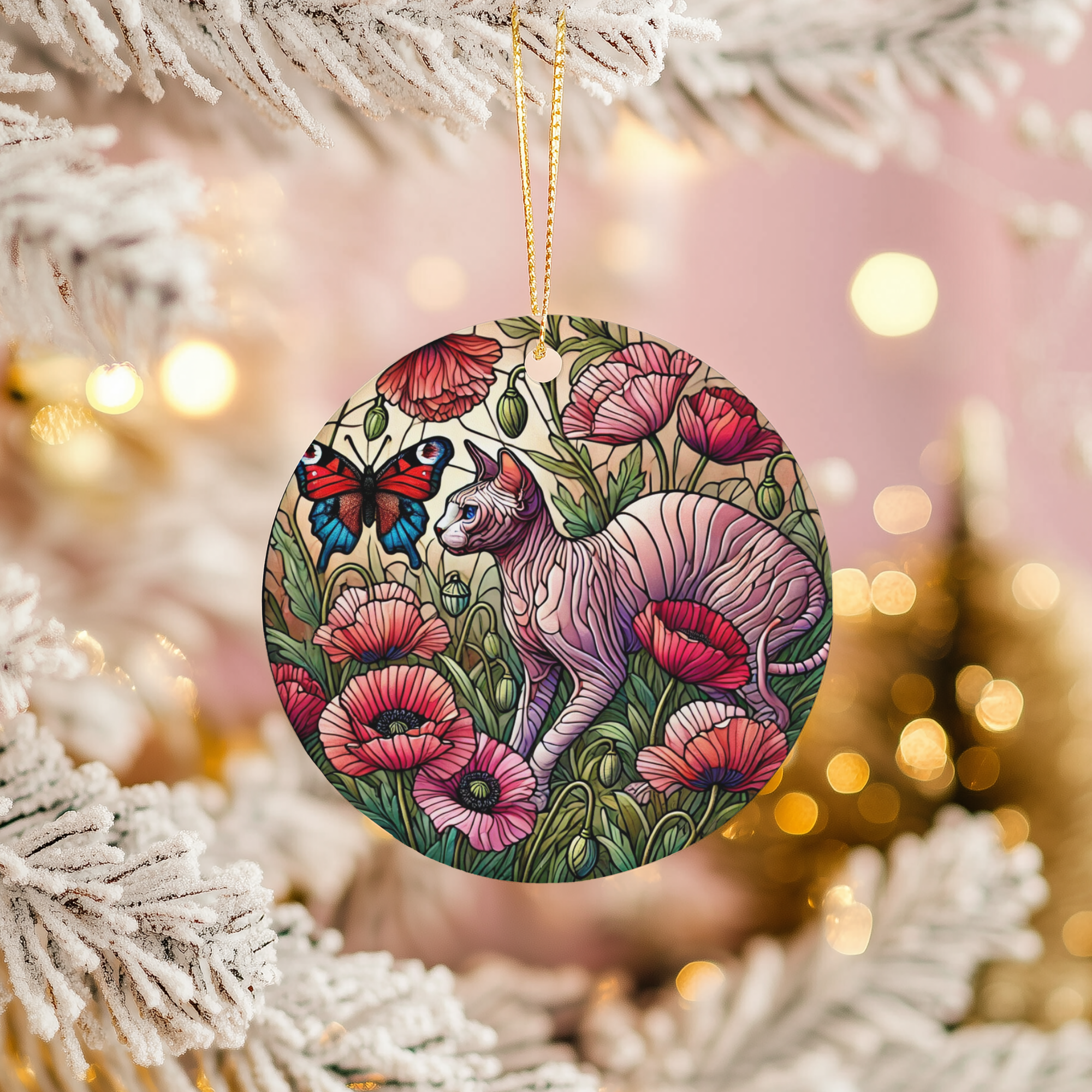 Sphynx Cat Ceramic Ornament – Expressive Feline Portrait