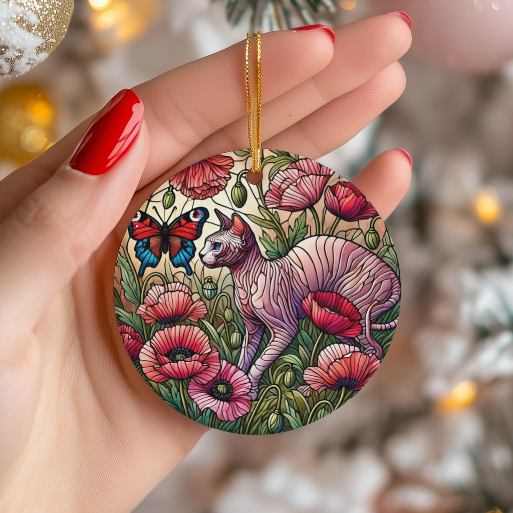 Sphynx Cat Ceramic Ornament – Expressive Feline Portrait