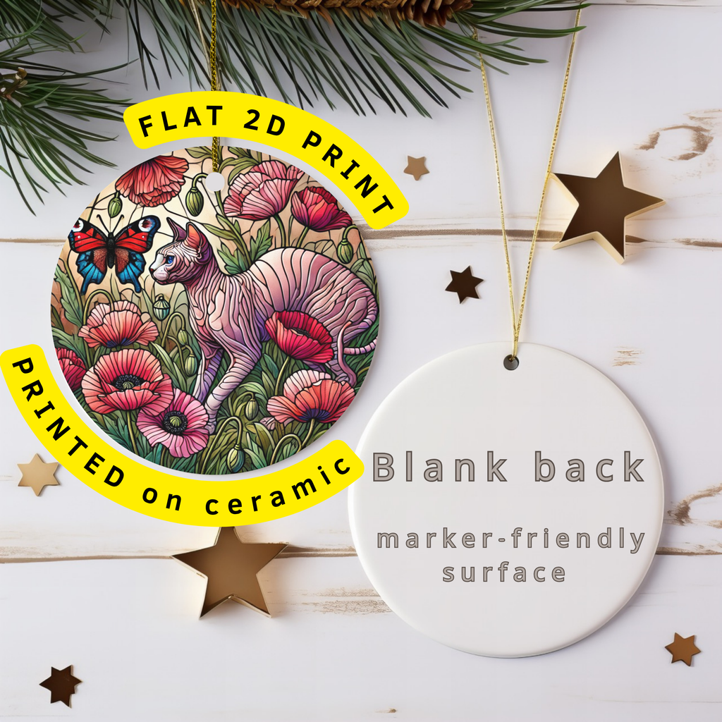 Sphynx Cat Ceramic Ornament – Expressive Feline Portrait