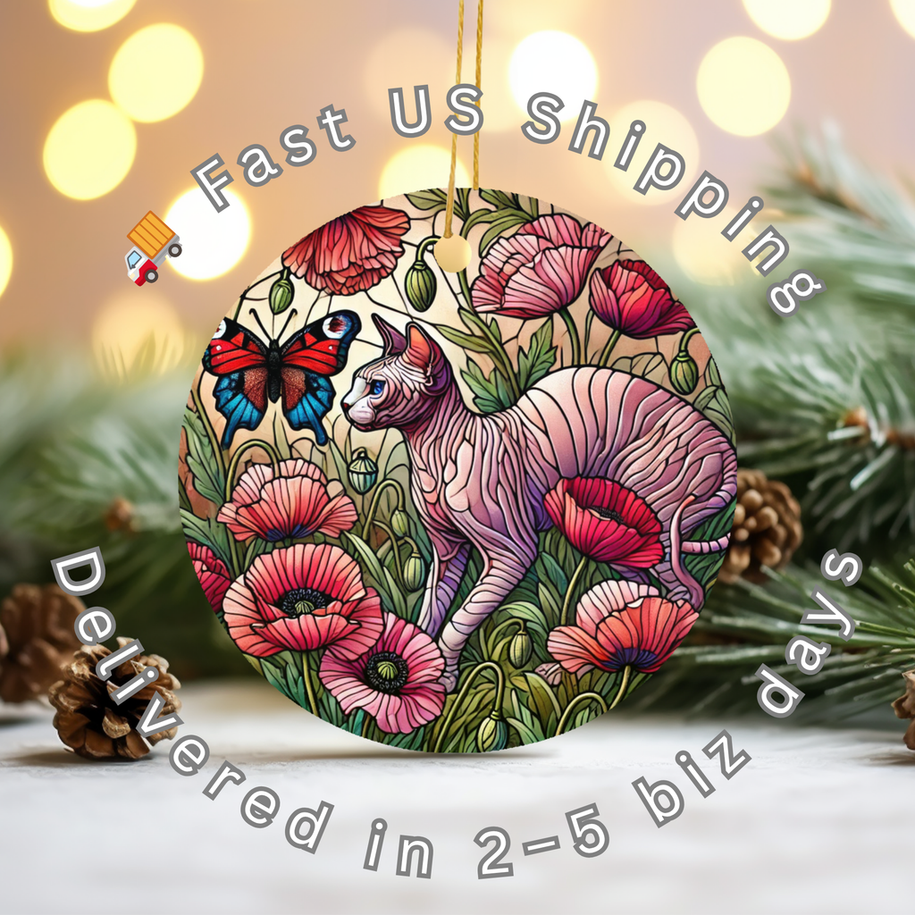 Sphynx Cat Ceramic Ornament – Expressive Feline Portrait