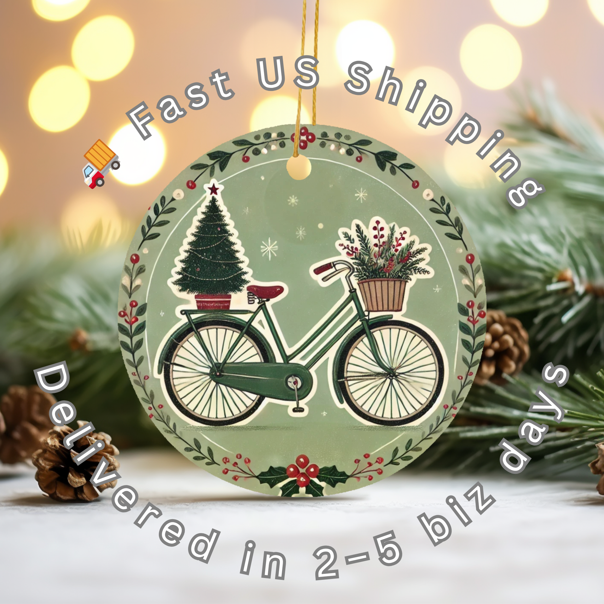 Vintage Christmas Bicycle Ceramic Ornament – Nostalgic Holiday Ride