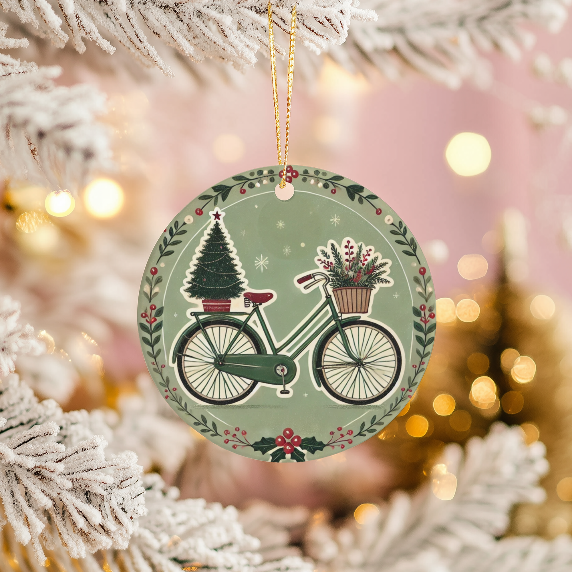 Vintage Christmas Bicycle Ceramic Ornament – Nostalgic Holiday Ride