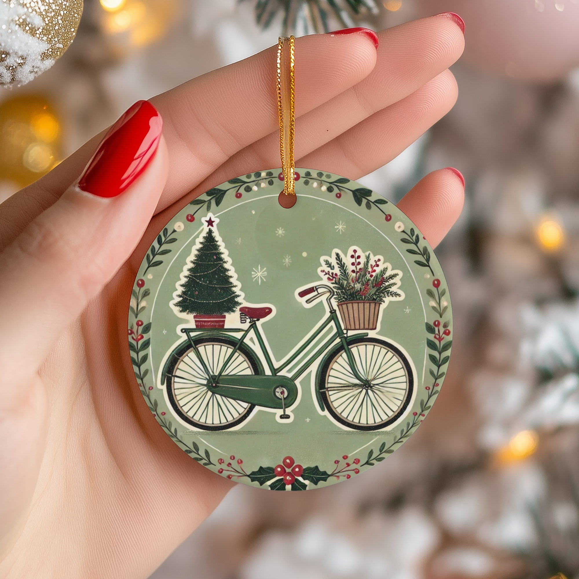 Vintage Christmas Bicycle Ceramic Ornament – Nostalgic Holiday Ride