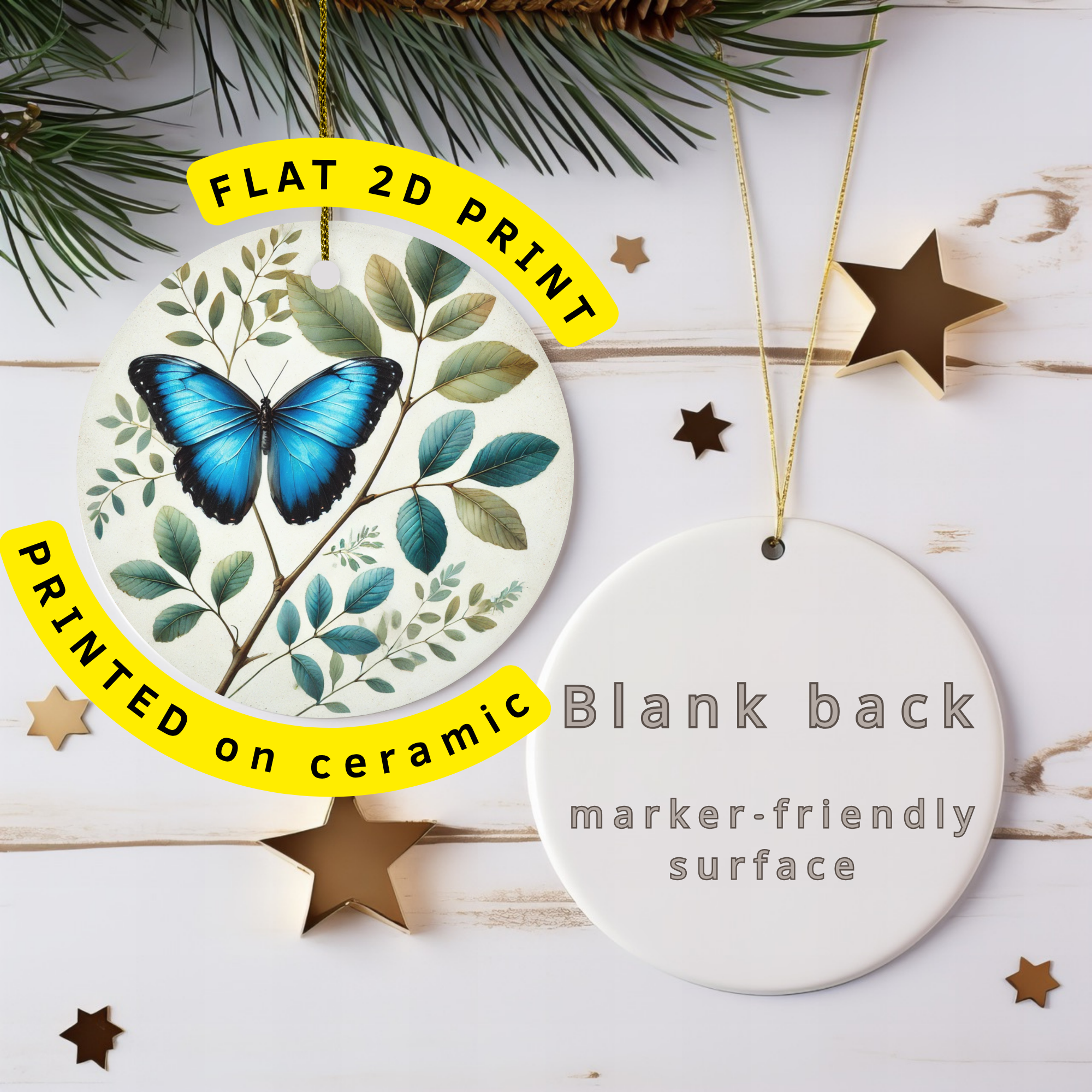 Blue Butterfly  Botanical Nature-Inspired Ceramic Décor | Symbol of Hope & Trans Ceramic Ornament – Holiday Keepsake…