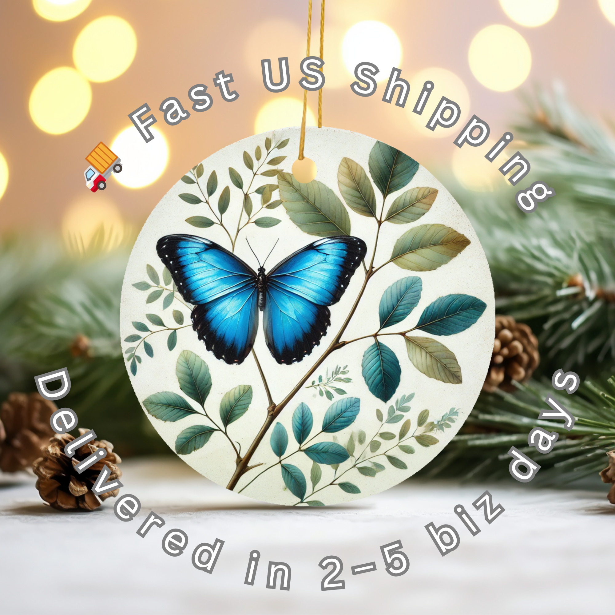 Blue Butterfly  Botanical Nature-Inspired Ceramic Décor | Symbol of Hope & Trans Ceramic Ornament – Holiday Keepsake…