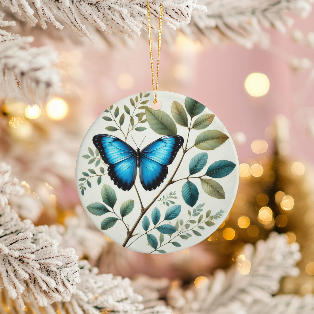 Blue Butterfly  Botanical Nature-Inspired Ceramic Décor | Symbol of Hope & Trans Ceramic Ornament – Holiday Keepsake…