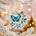 Blue Butterfly  Botanical Nature-Inspired Ceramic Décor | Symbol of Hope & Trans Ceramic Ornament – Holiday Keepsake…