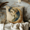 Blue Headscarf Woman Pillow Cover | Textured Earth Tone Portrait Art