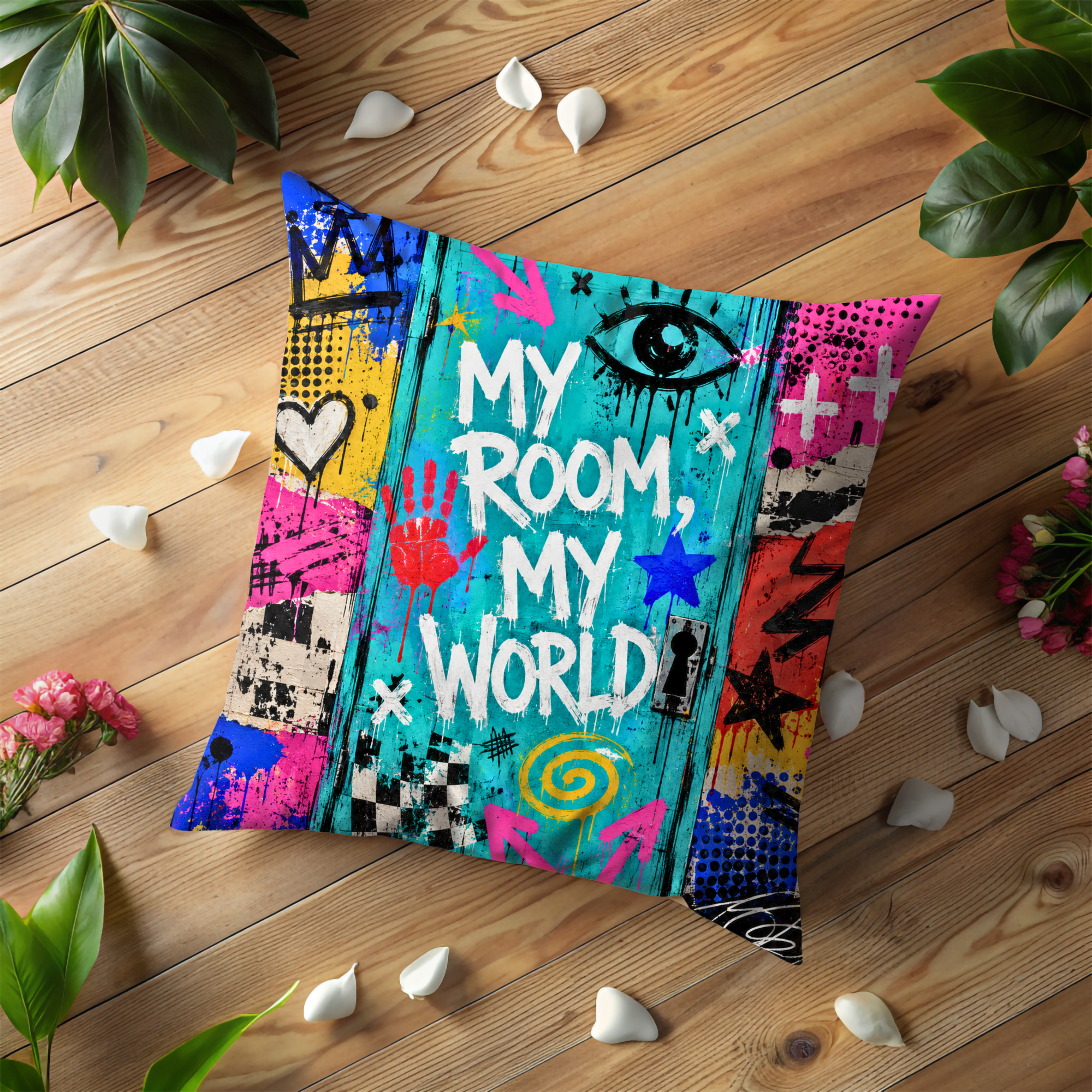 My Room My World Pillow Cover | Bold Graffiti Art | Street Style Decor