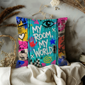 My Room My World Pillow Cover | Bold Graffiti Art | Street Style Decor