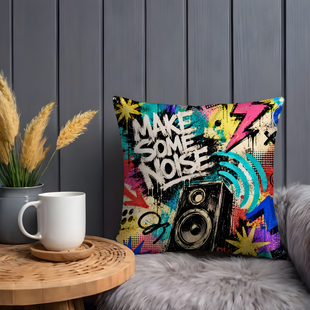 Make Some Noise Pillow Cover | Bold Graffiti Speaker Art