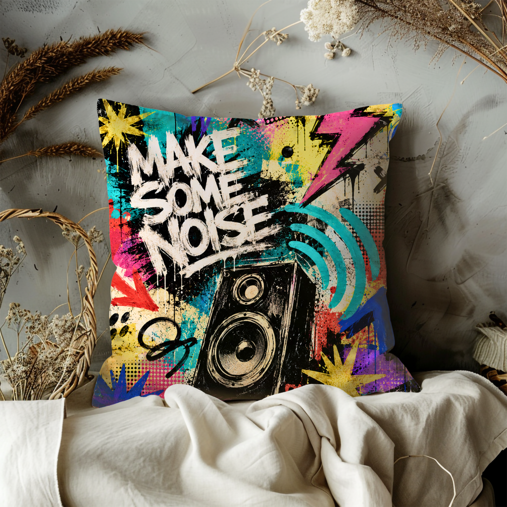 Make Some Noise Pillow Cover | Bold Graffiti Speaker Art