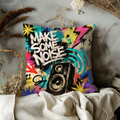 Make Some Noise Pillow Cover | Bold Graffiti Speaker Art