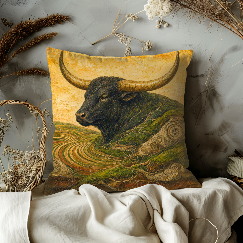 Longhorn Bull Landscape Pillow Cover | Textured Rustic Western Art