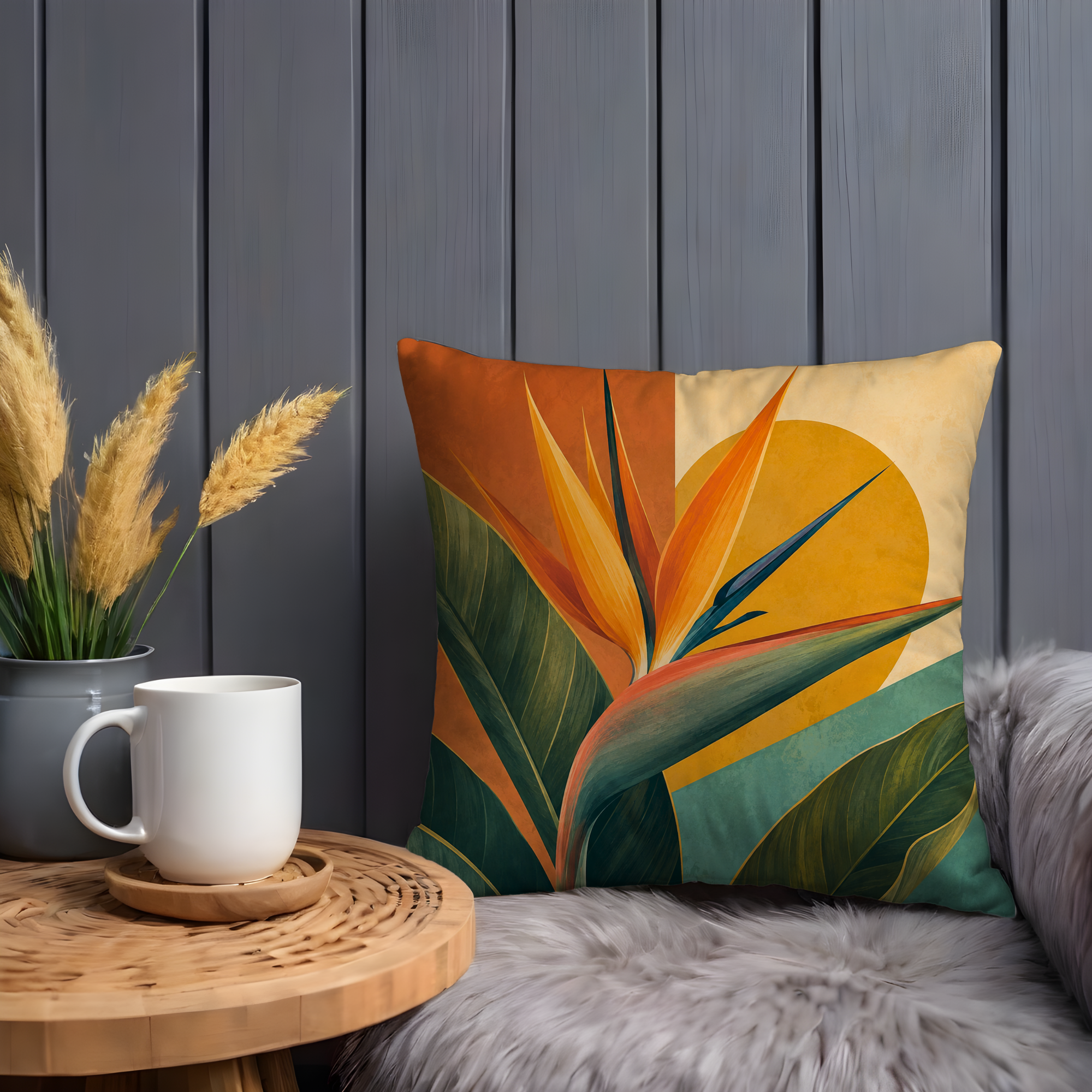 Bird of Paradise Sunset Pillow Cover | Bold Tropical Botanical Art