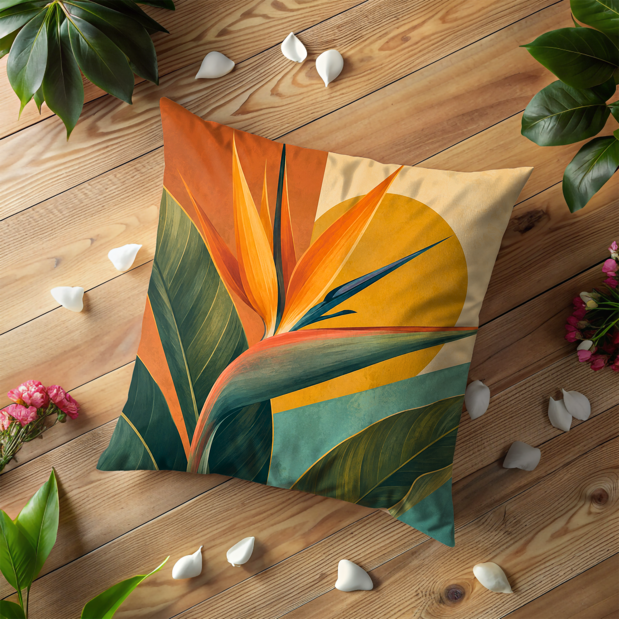 Bird of Paradise Sunset Pillow Cover | Bold Tropical Botanical Art
