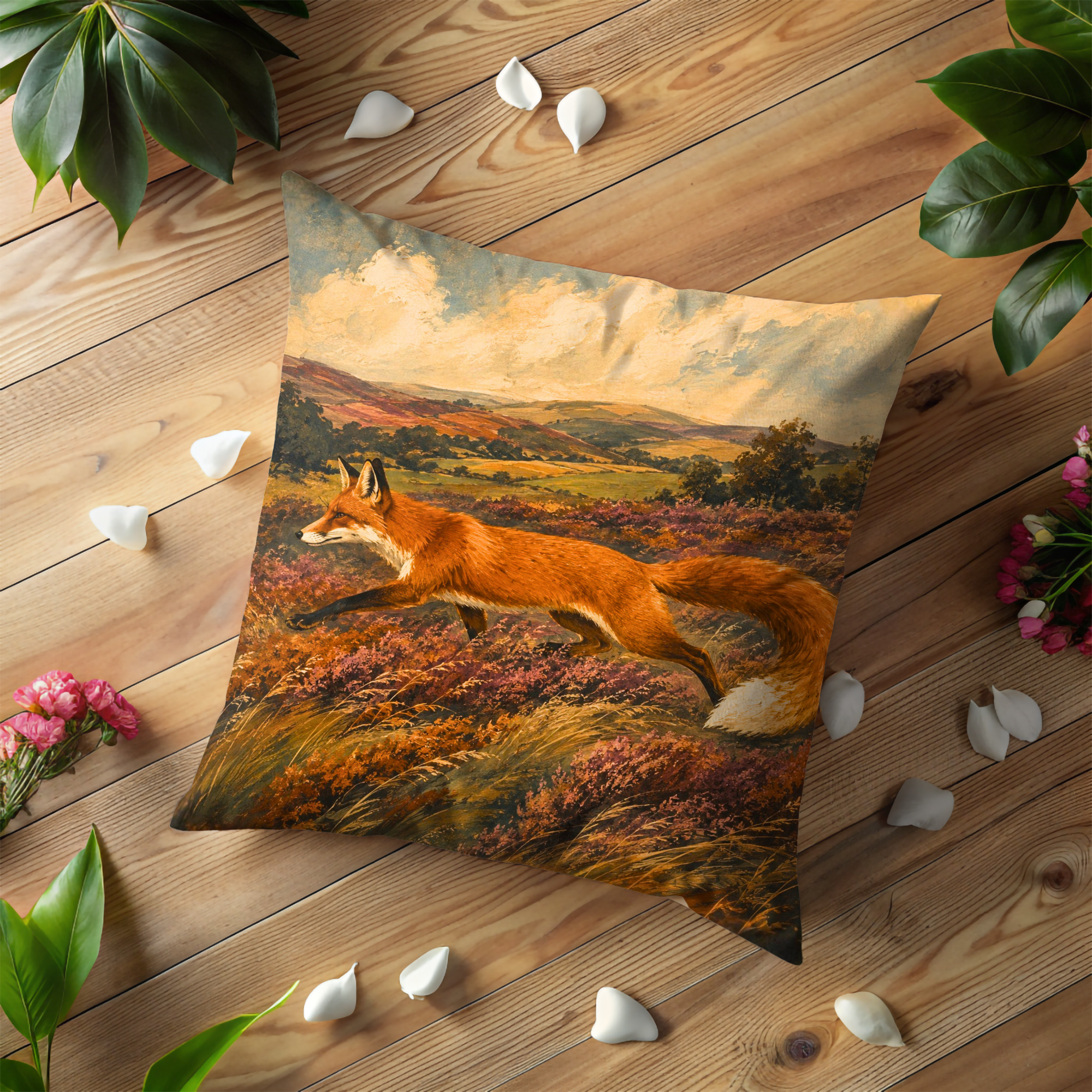 Red Fox Meadow Pillow Cover | Textured Autumn Wildlife Art